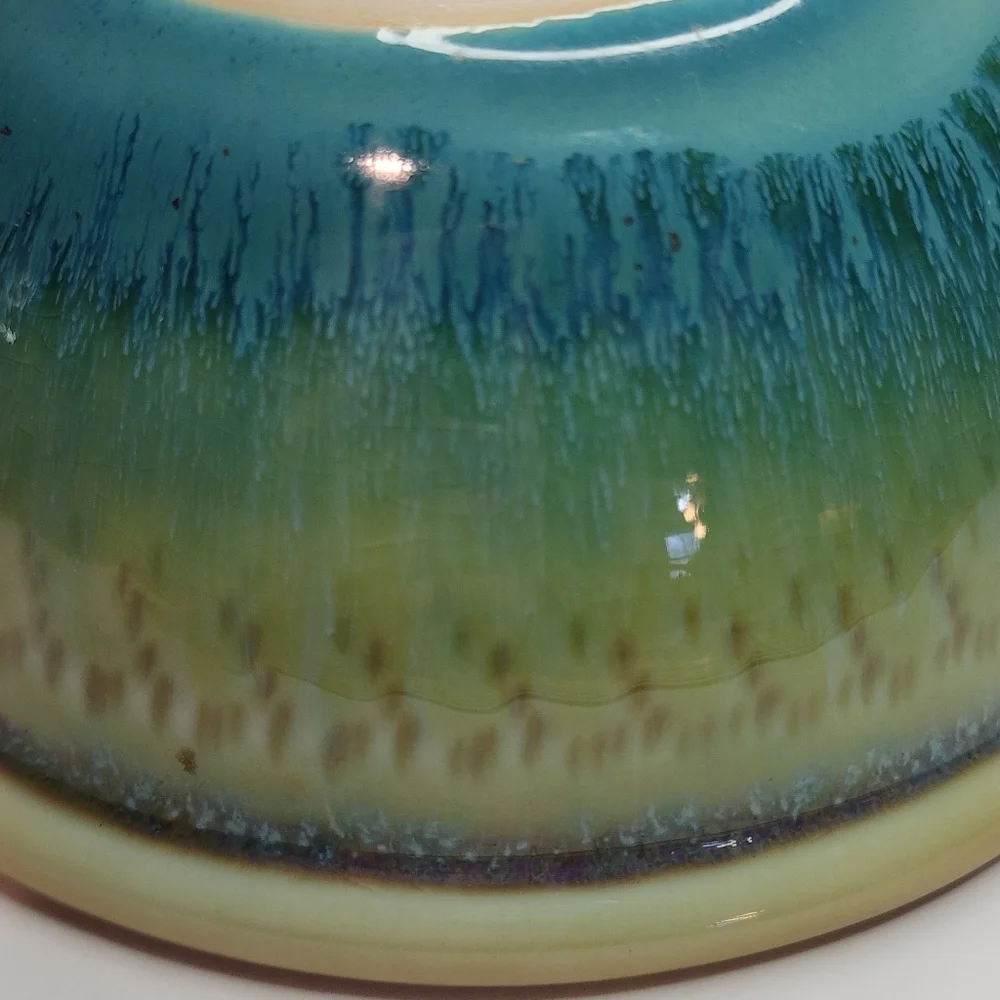 Studio Art Pottery Water Banks Bowl 5" Signed Blue Green Golden Yellow Signed - Picture 8 of 10